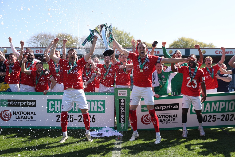 York players lift the National League title at Spotland to end a decade out of the Football League (Getty)