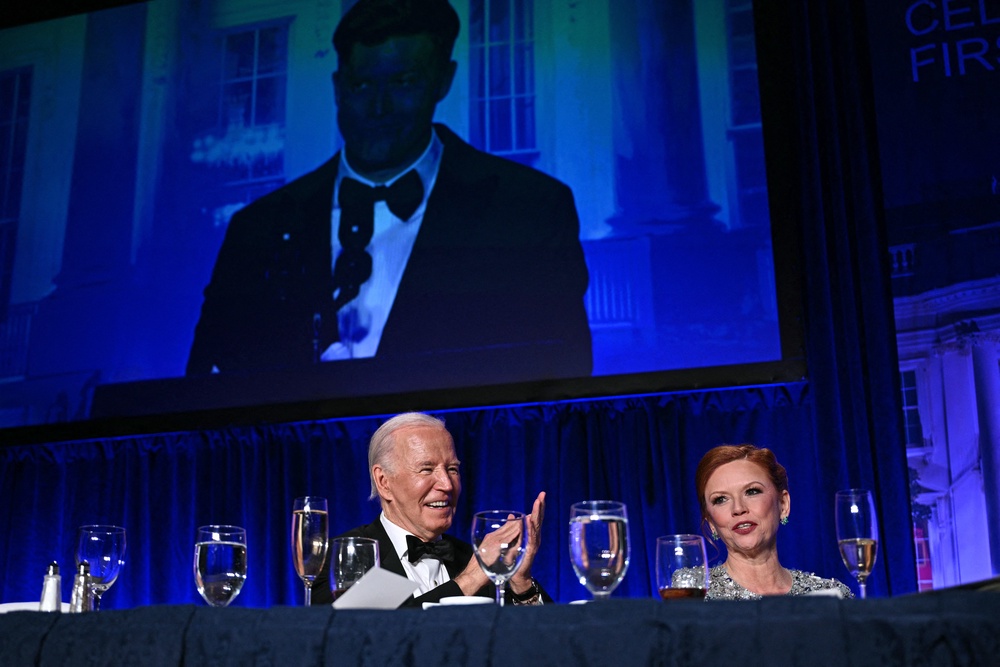 Joe Biden cheers at the 2024 White House Correspondents’ Dinner (AFP/Getty)