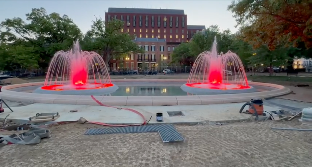 After years of sitting idle, the Lafayette Park fountains are now up and running. Pictured here is a screengrab from a video posted by Trump on Truth Social (Truth Social)