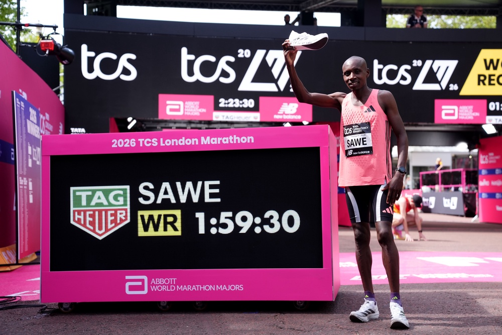 Sabastian Sawe made marathon history when running a sub-two-hour race in London (PA)