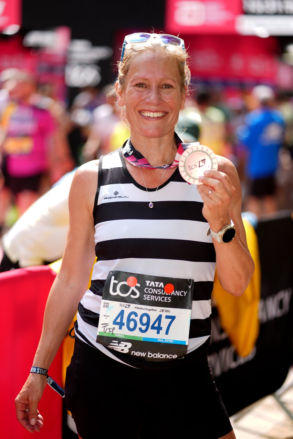 Broadcaster Sophie Raworth after crossing the finish line (John Walton/PA) (PA Wire)