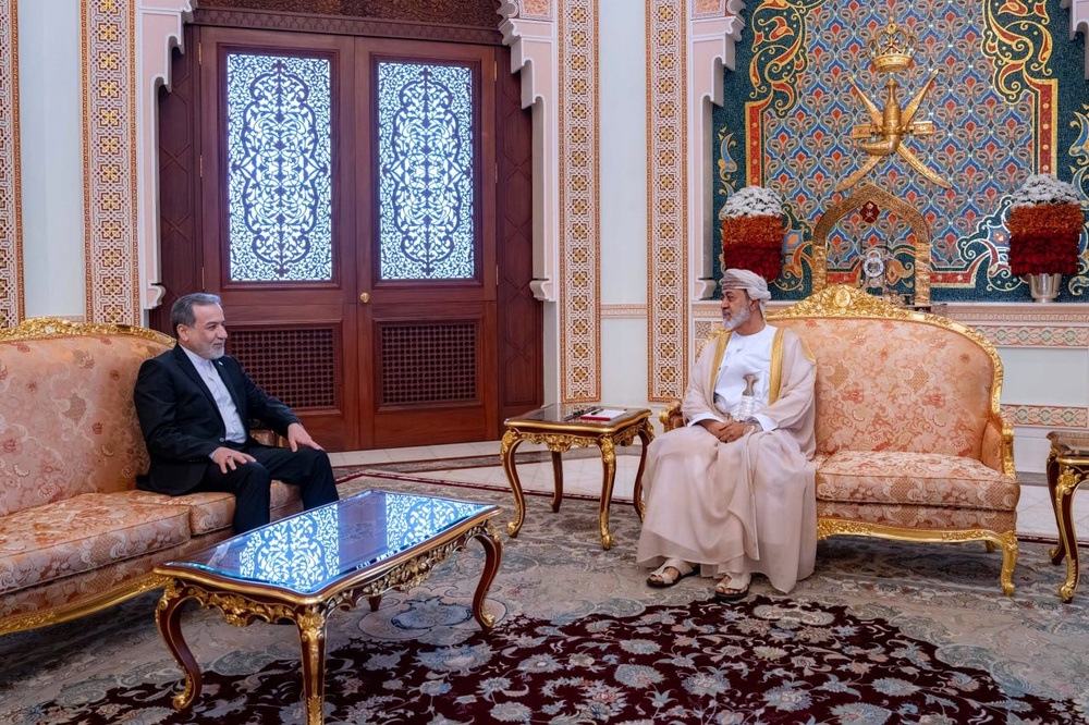 In this photo released by the Iranian Foreign Ministry, Iranian Foreign Minister Abbas Araghchi, left, meets with Oman's Sultan Haitham bin Tariq, in Muscat, Oman, Sunday, April 26, 2026. (AP)