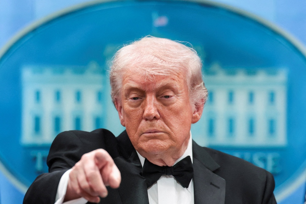 Donald Trump, still wearing his tuxedo from the White House Correspondents Dinner, gave a press conference at the White House late Saturday evening (Reuters)
