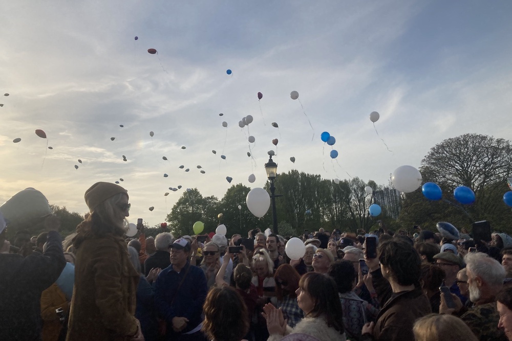 Balloons are released at a vigil on Primrose Hill in memory of Finbar Sullivan (Jordan Reynolds/PA)