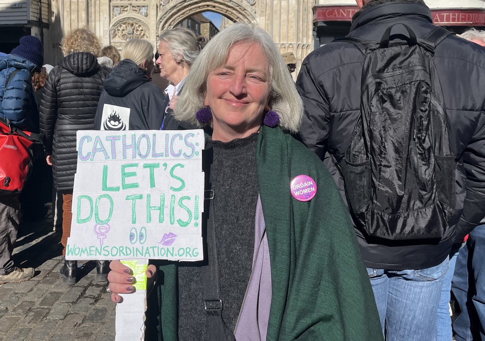 Jane Varner Malhotra outside Canterbury Cathedral where she said she hoped the Vatican would take notice for female ordination (Erik Olsson/PA) (PA Wire)