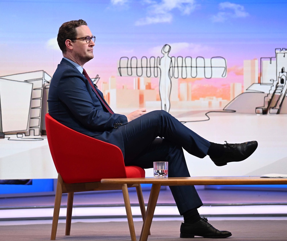For use in UK, Ireland or Benelux countries only BBC handout photo of Chancellor of the Duchy of Lancaster and Chief Secretary to the Prime Minister Darren Jones appearing on the BBC 1 current affairs programme, Sunday With Laura Kuenssberg (PA)