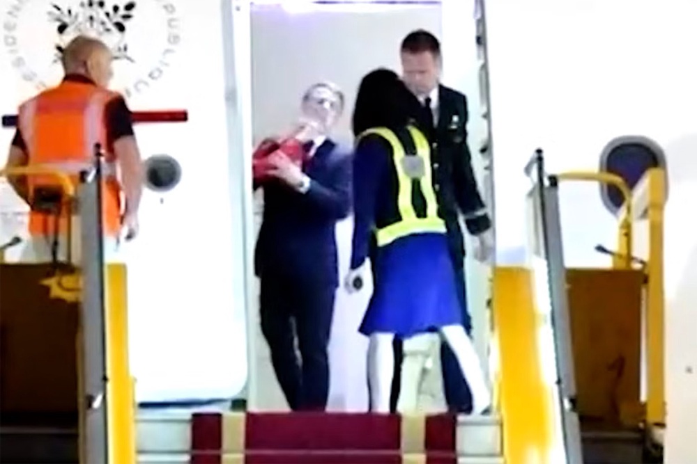 Ms Macron appeared to shove her husband during a visit to Vietnam (Pool)