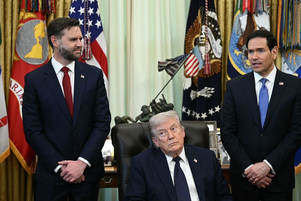 JD Vance at the White House with Donald Trump and Marco Rubio in April 2026. (AFP/Getty)