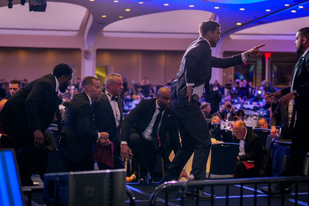Chaos erupted at the White House Correspondents’ Association dinner on Saturday (Getty)