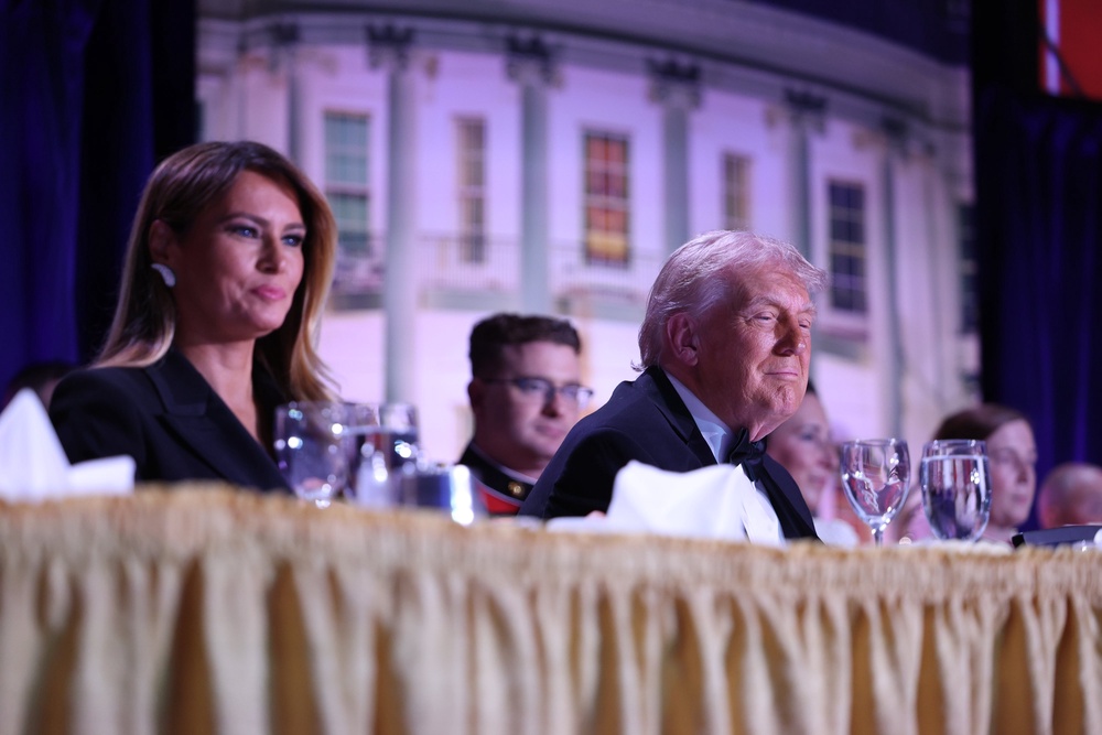 Melania Trump was seated next to the president at Saturday’s White House Correspondents’ Dinner (AP)