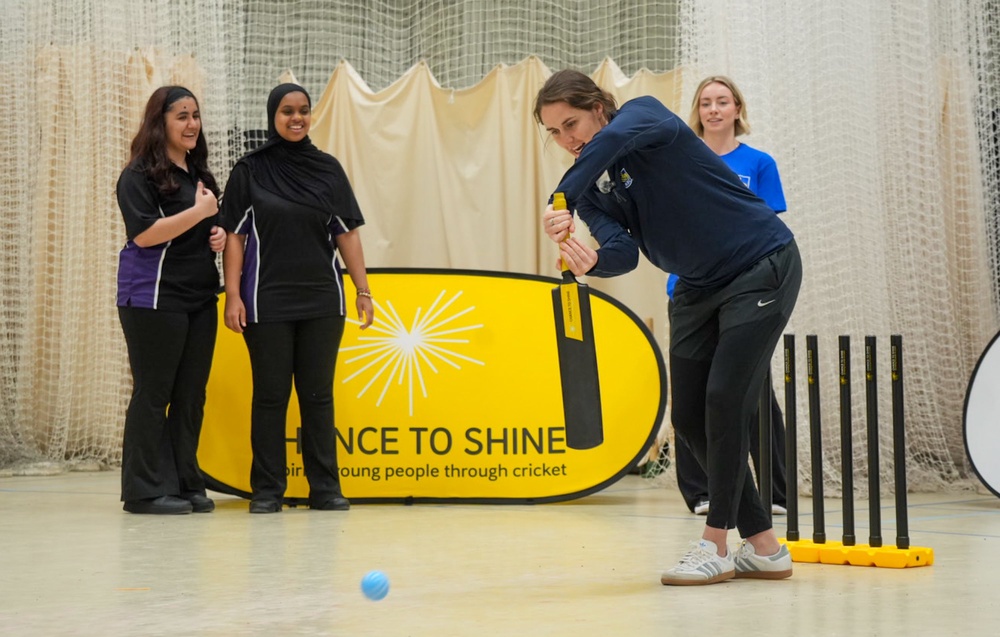 Nat Sciver-Brunt, right, was in Leeds to share leadership skills with local schoolgirls (Chance to Shine/RBC)
