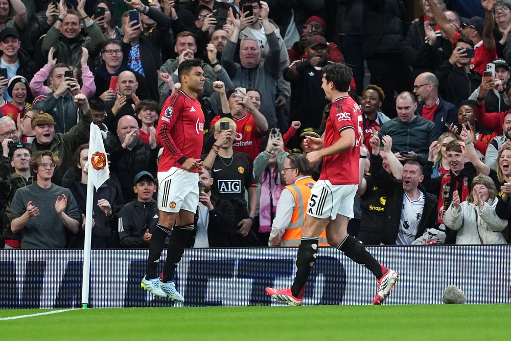 Manchester United’s Casemiro celebrates opening the scoring (Martin Rickett/PA) (PA Wire)