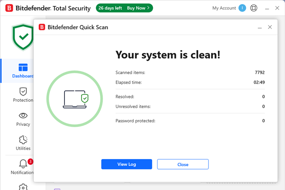 The quick scan lives up to its name (Bitefender)