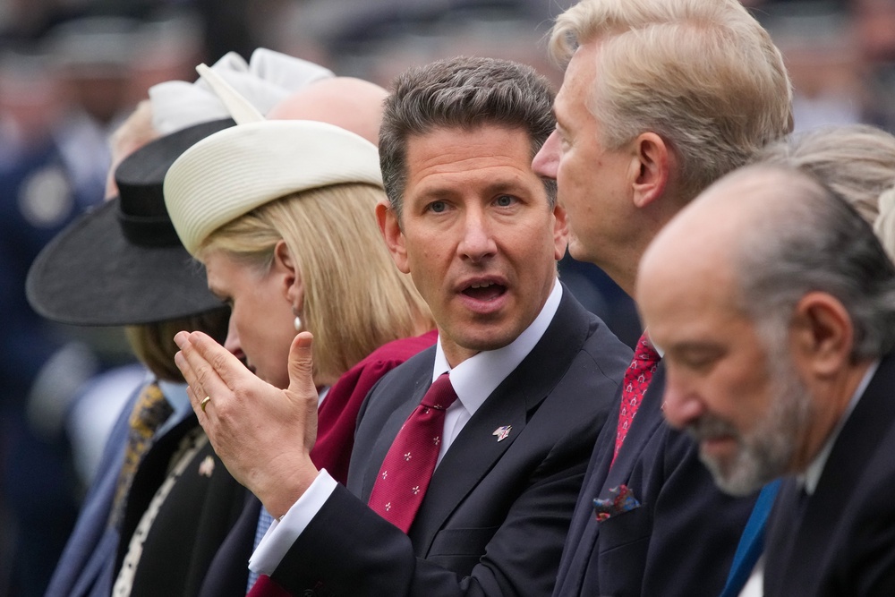 Sir Christian Turner watched Trump's address at the White House shortly after the report emerged (Getty)