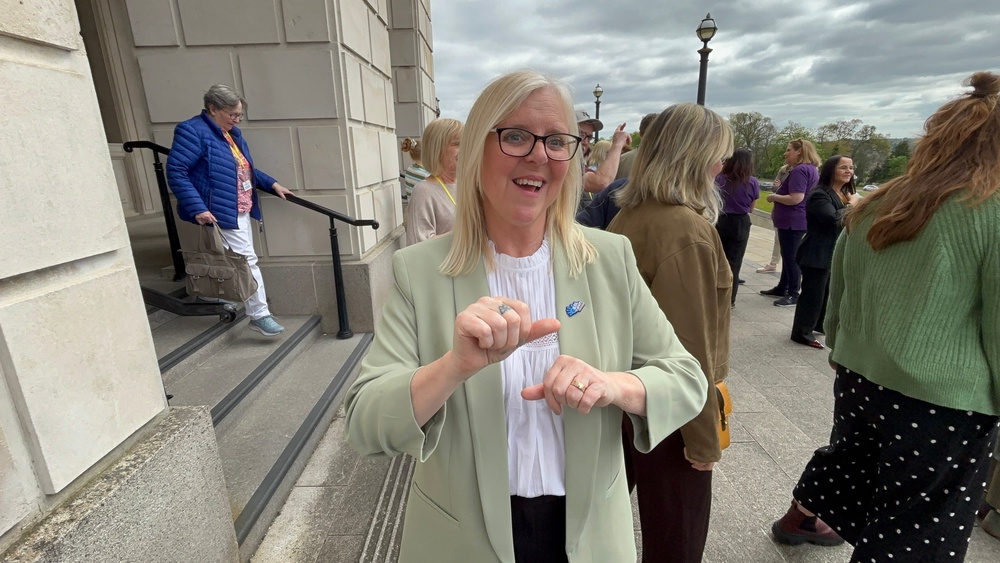 Rebecca Mansell, Chief Executive Officer at the British Deaf Association at Parliament Buildings, Stormont, Belfast. (Rebecca Black/PA)