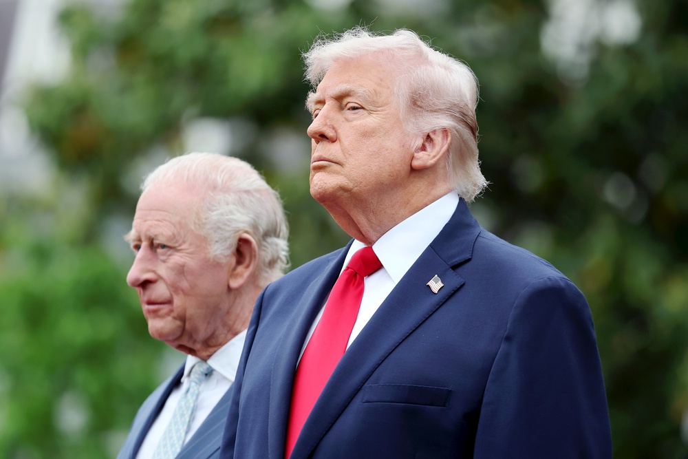 The King and US President Donald Trump during the ceremonial welcome on the South Lawn of the White House (Chris Jackson/PA) (PA Wire)