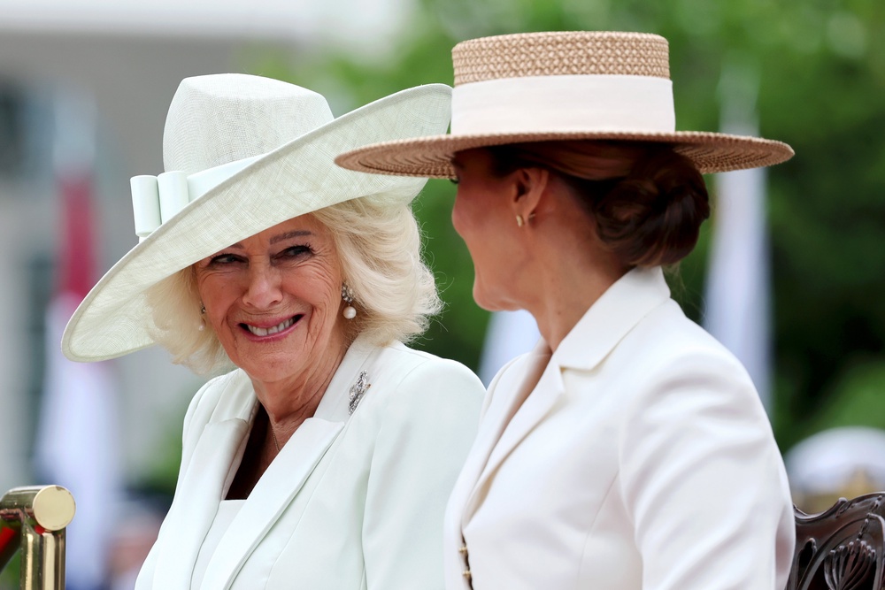 Queen Camilla and First Lady Melania Trump exchanged gifts on the second day of the visit (PA)