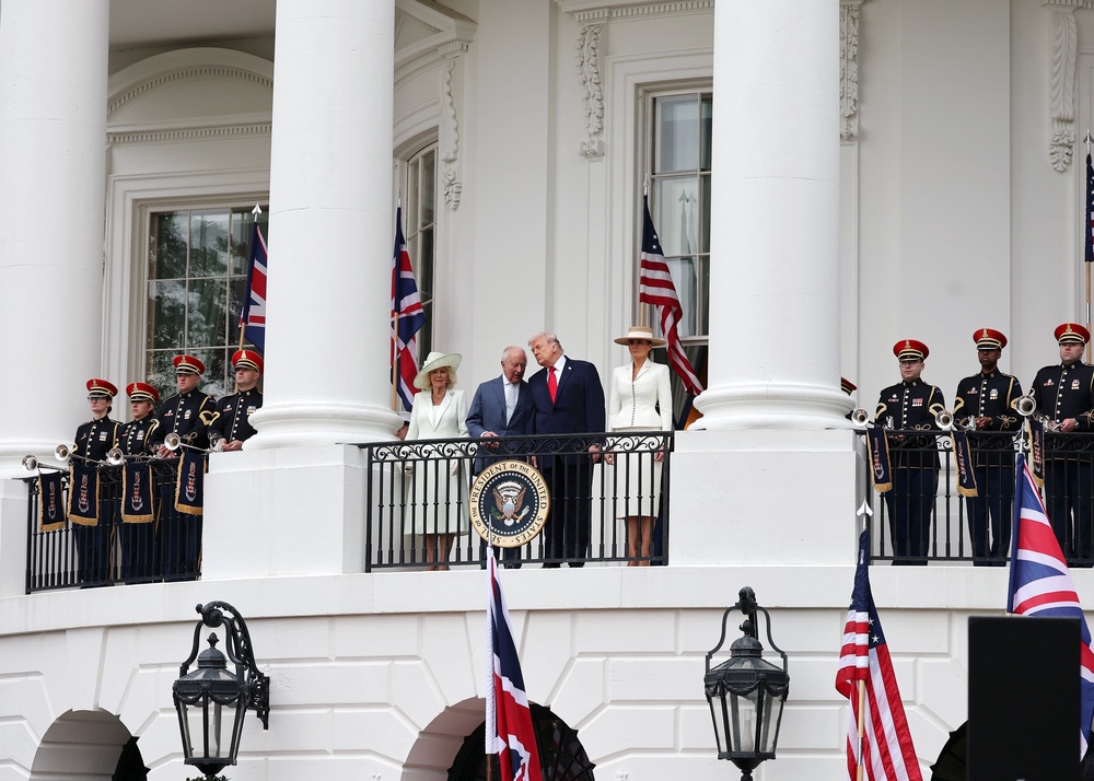 Charles, Camilla, Donald Trump and his wife first lady Melania Trump stand together on the Blue Room balcony (Chris Jackson/PA) (PA Wire)