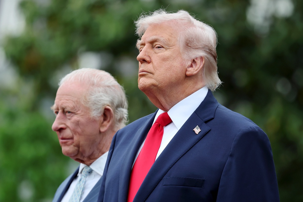 The King and President Donald Trump during the ceremonial welcome (Chris Jackson/PA) (PA Wire)