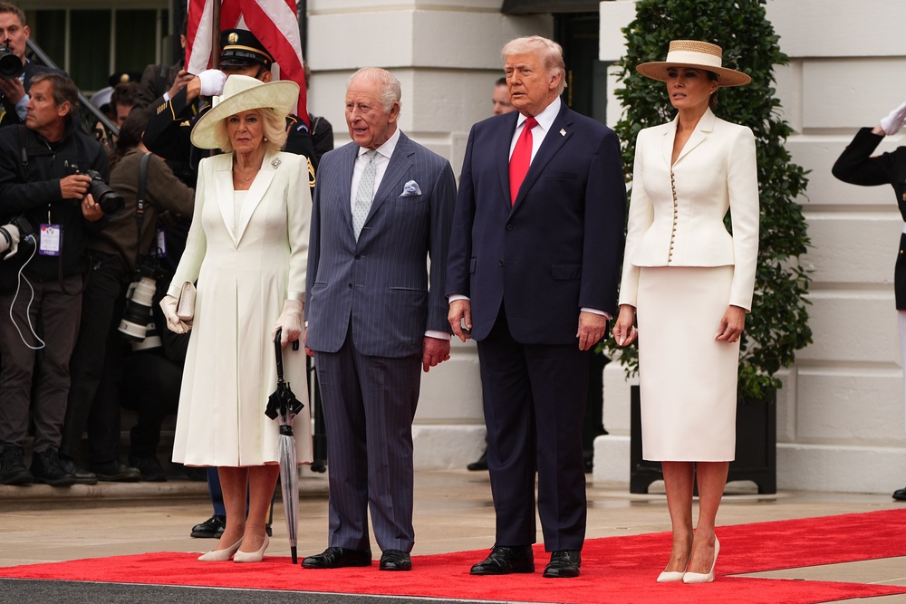 The King, Queen and the Trumps during the ceremonial welcome (Aaron Chown/PA) (PA Wire)