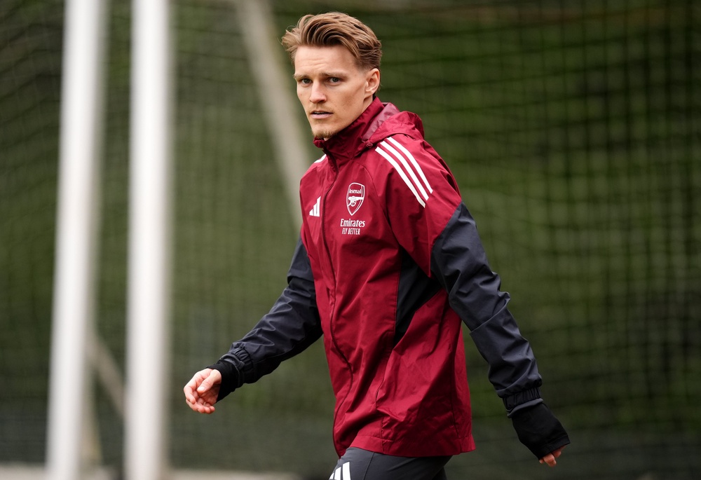 Martin Odegaard trains on the eve of the match (John Walton/PA). (PA Wire)