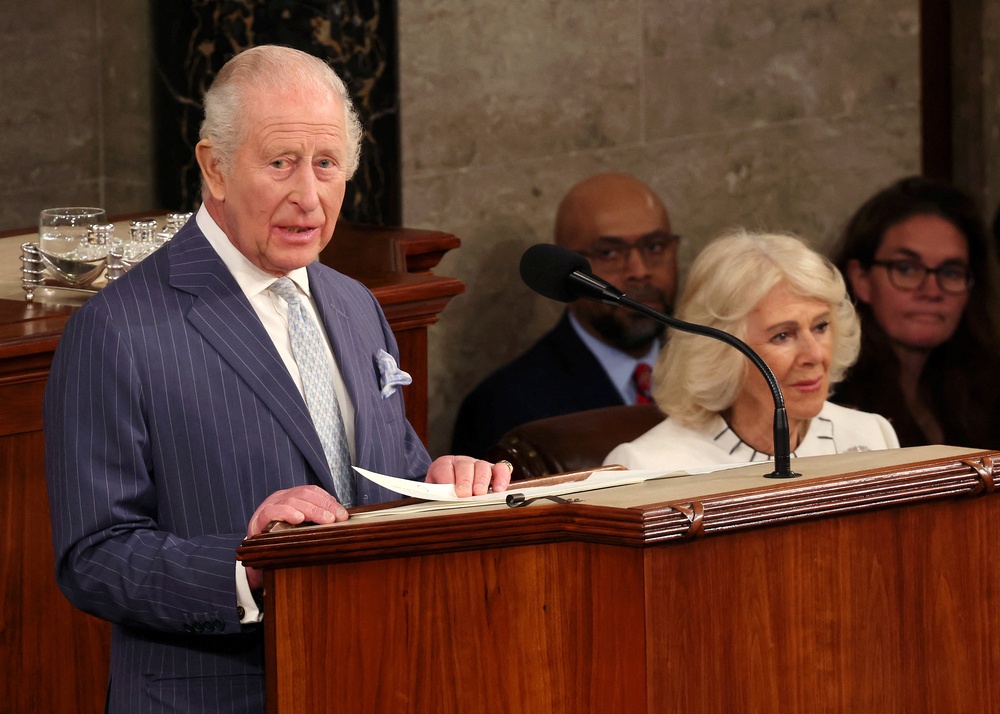 Queen Camilla sits beside King Charles III as he addresses both chambers of Congress Tuesday afternoon (Reuters)