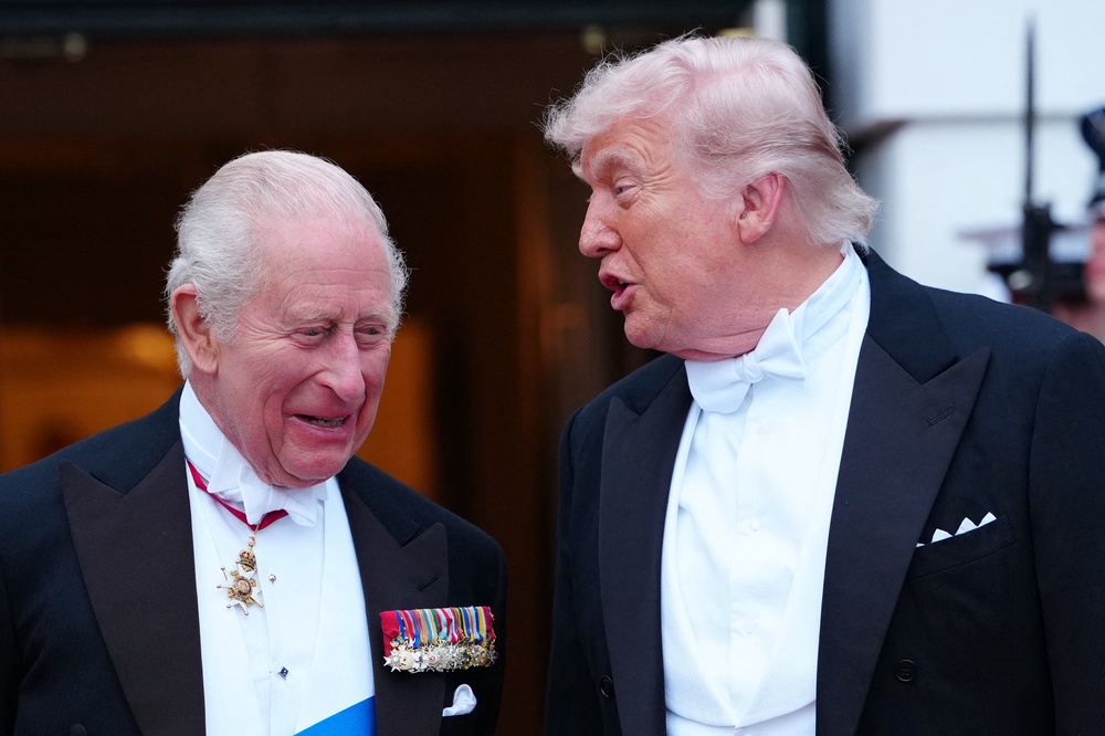 President Donald Trump praised King Charles' congressional address as he arrived at the White House for a state dinner (AFP via Getty Images)
