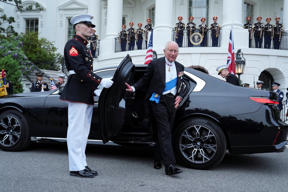 King Charles arrives for a state dinner at the White House (REUTERS)