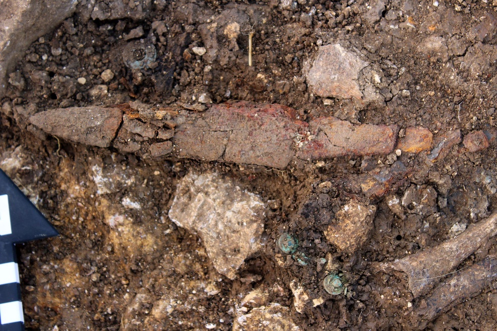 Many of the graves were furnished with lavish metal grave goods, making their safe recovery of high importance (Cotswold Archaeology)