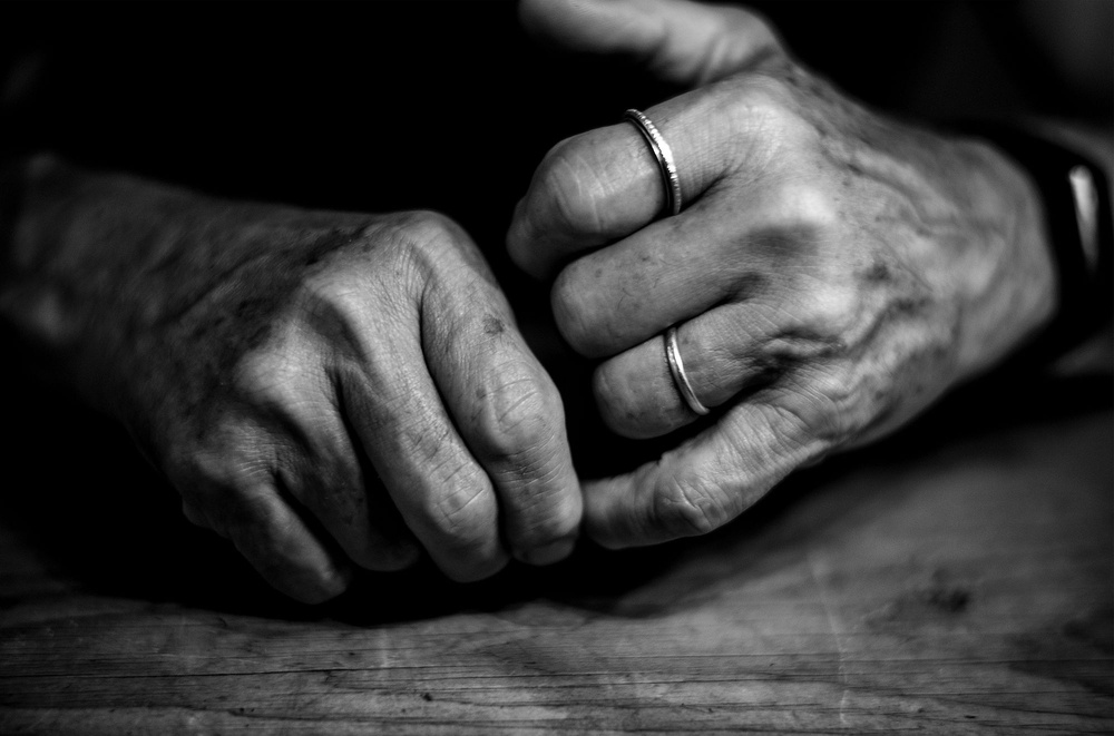 A closeup photograph of musician David Gilmour's hands, taken by his wife, author and artist Polly Samson (Polly Samson)