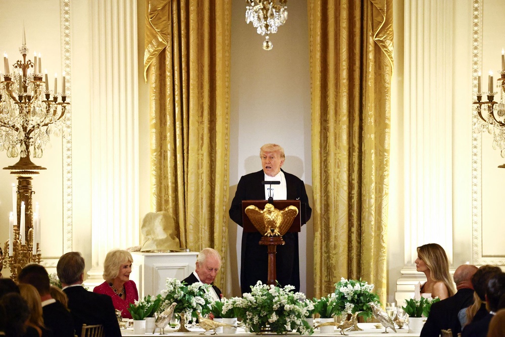 President Donald Trump speaks during the state dinner at the White House (AFP via Getty Images)