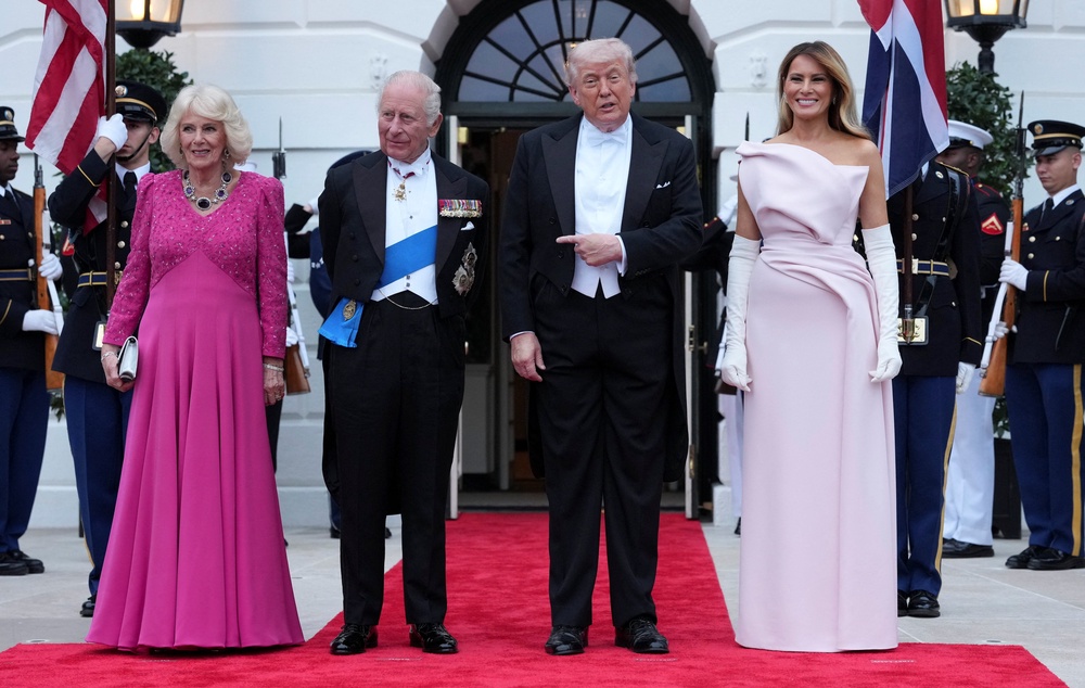 King Charles and Queen Camilla arrive at the White House for a state dinner (Reuters)