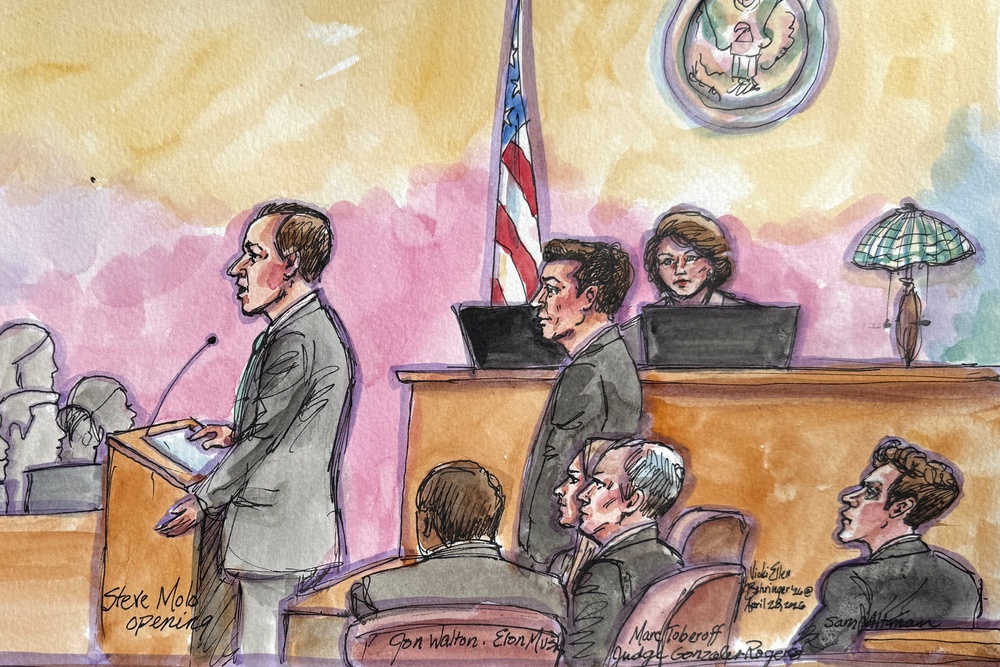 A nine-person jury was selected Monday, with the trial scheduled to last three weeks (Reuters/Vicki Behringer)