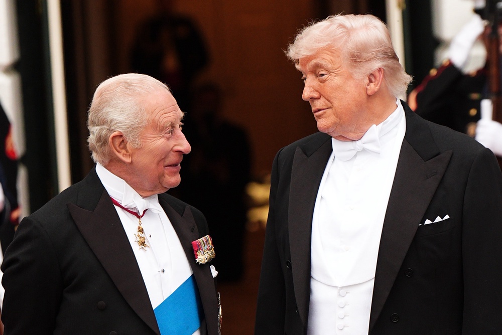 The King and US President Donald Trump arrive for the state dinner (Aaron Chown/PA) (PA Wire)