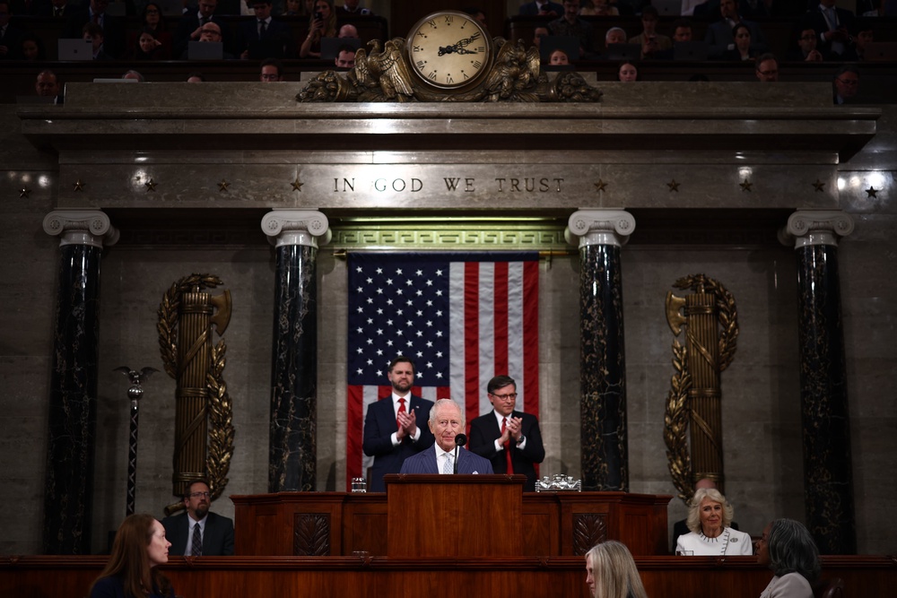 The King addressing members of the US House of Representatives and the US Senate during a joint meeting of Congress (Henry Nicholls/PA) (PA Wire)