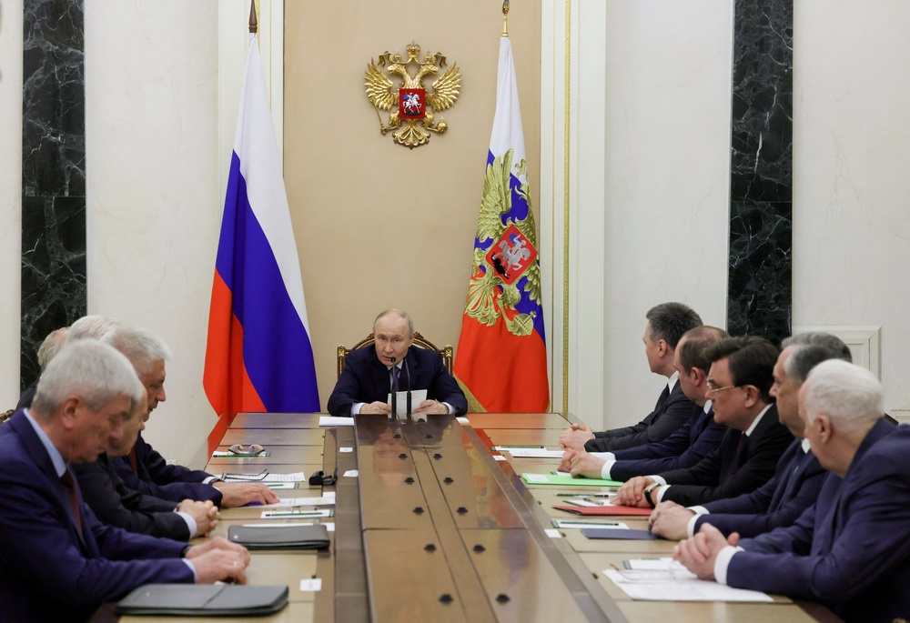 Russia's president Vladimir Putin chairs a meeting dedicated to security measures during the 2026 elections in Moscow (Reuters)