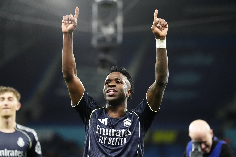 Players who cover their mouths when confronting an opponent – as happened to Vinicius Junior, pictured – will face a red card at this summer’s World Cup (Nick Potts/PA) (PA Wire)