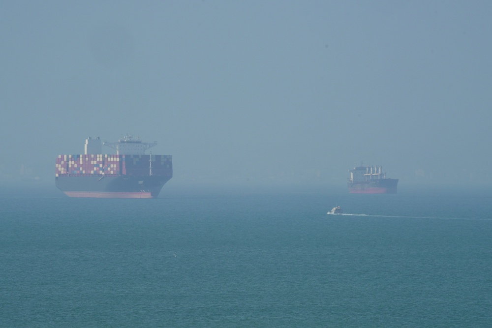 A cargo ship navigates the Strait of Hormuz on Tuesday (Getty)