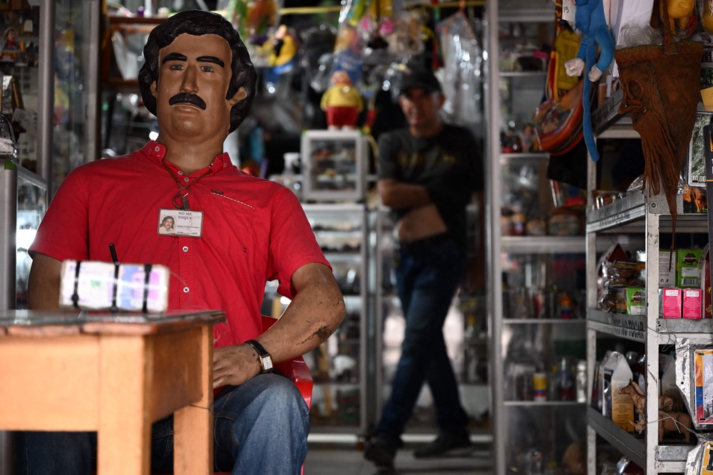 A dummy depicting the deceased drug lord Pablo Escobar is seen at the