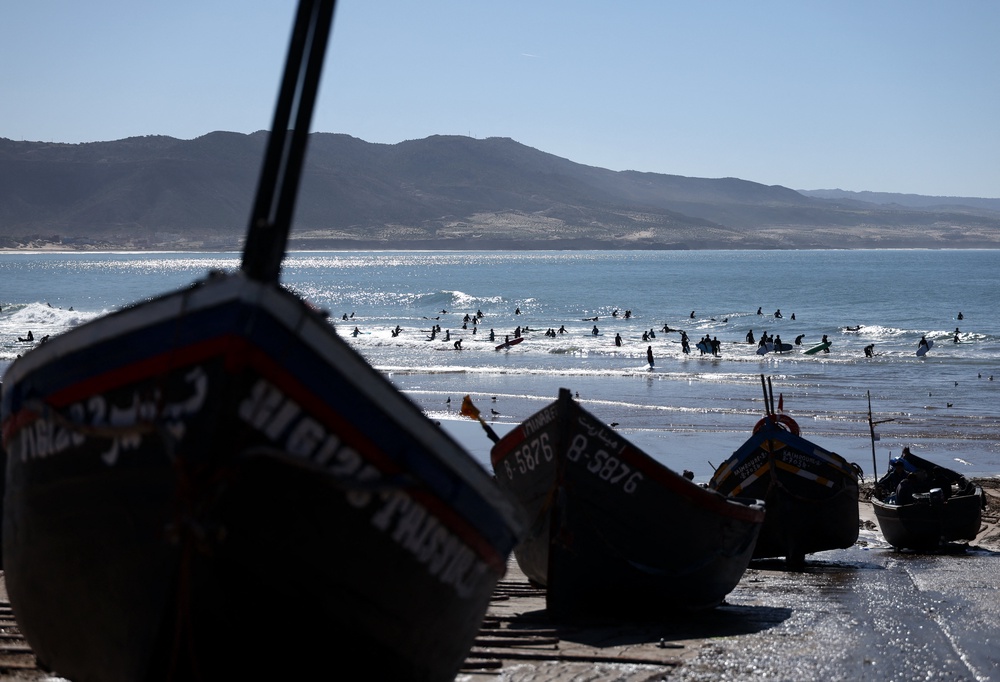Fishermen boats are pictured at Imsouane beach, north of Agadir on January 8, 2026 during the Africa Cup of Nations (AFP/Getty)