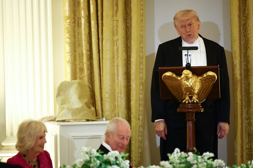 Donald Trump speaks on 28 April 2026 (AFP/Getty)