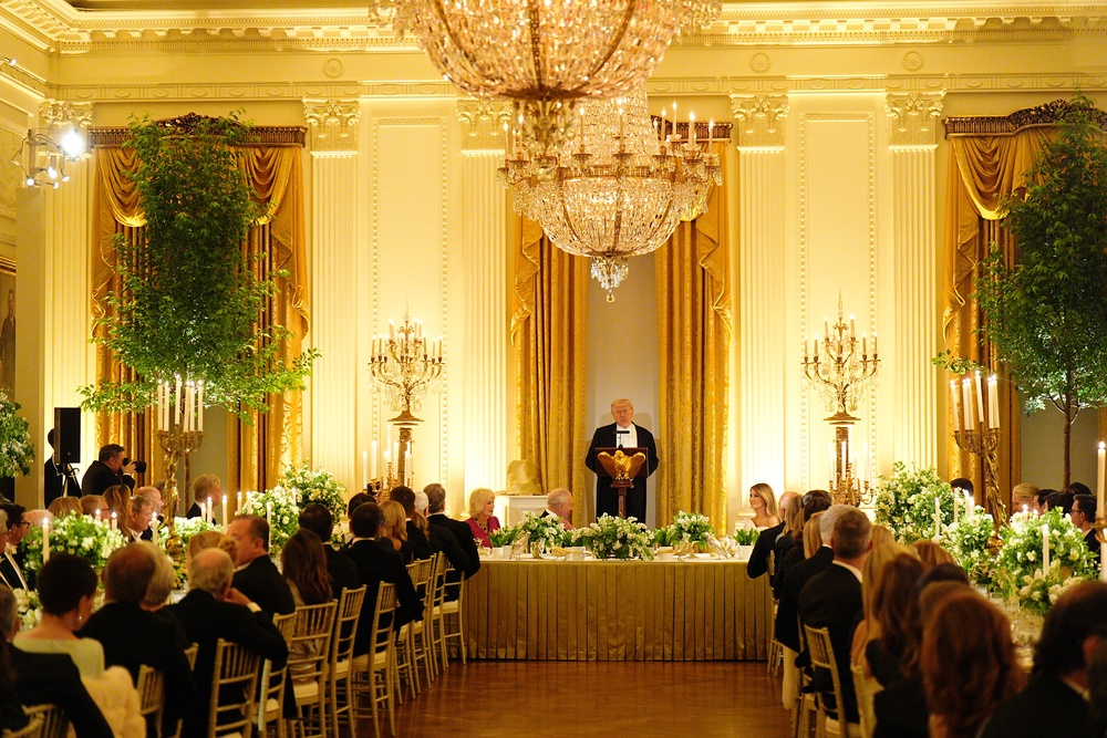 The decor and flowers were said to be ‘inspired by the beauty of English gardens’, according to the White House (Aaron Chown/PA) (PA Wire)