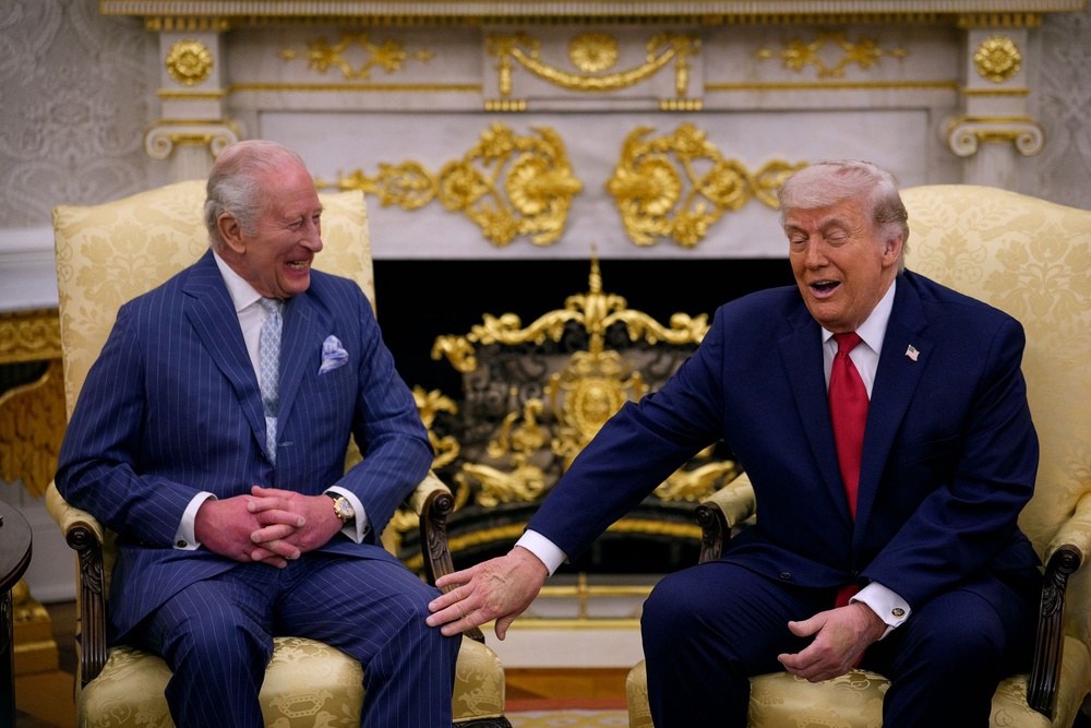 Mr Trump, who touched the King on the knee, praised the royals – in contrast with his attitude to Sir Keir Starmer (Getty)
