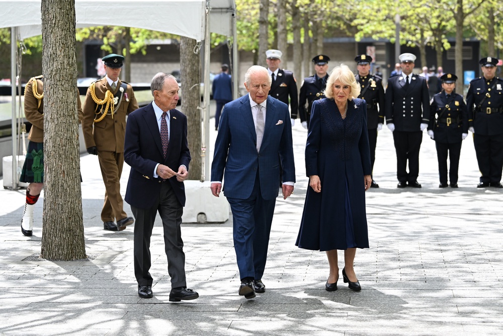 King Charles and Queen Camilla visit the 9/11 Memorial with former mayor Michael Bloomberg (PA Wire)