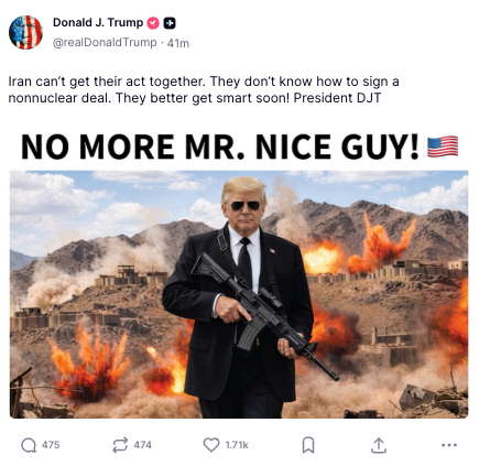 Donald Trump says Iran 'better get smart soon' in latest bizarre post on Truth Social (Truth Social)