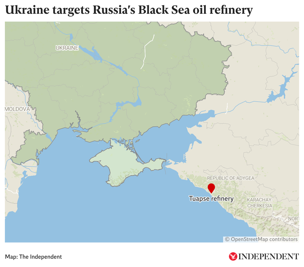 Russia's Black Sea port has been attacked by Ukrainian drones for third time in less ​than two weeks (The Independent)