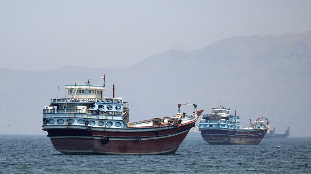 Ships and boats in the Strait of Hormuz, Musandam, Oman, April 29 (Reuters)