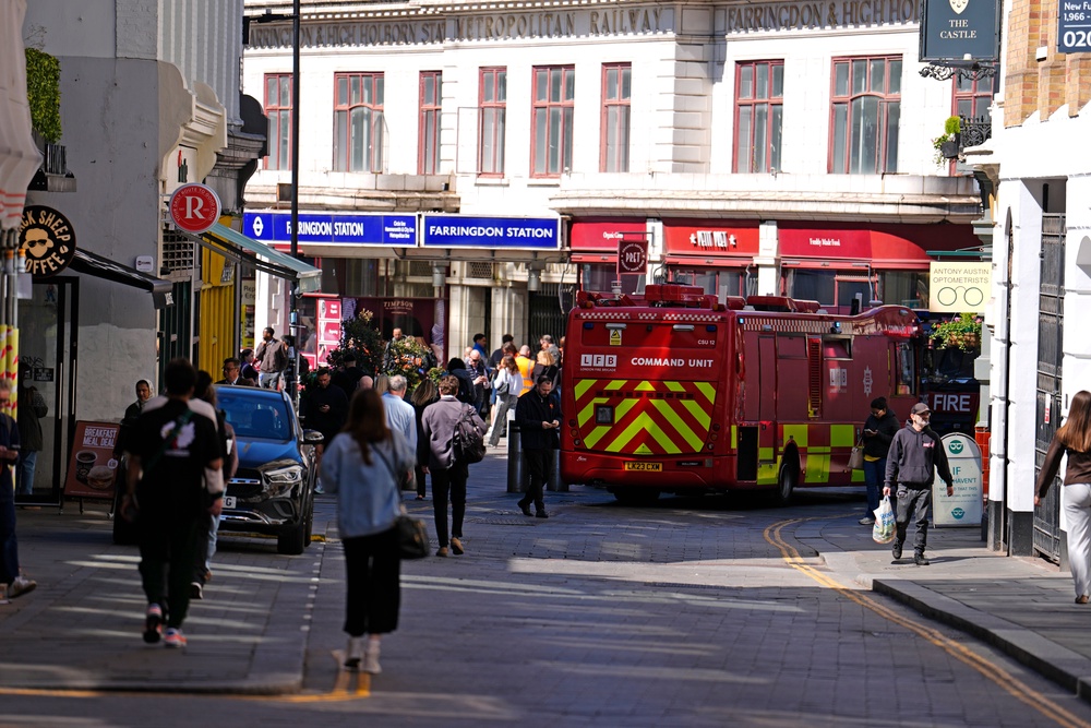 Emergency services outside Farringdon station following a suspected gas leak (PA)