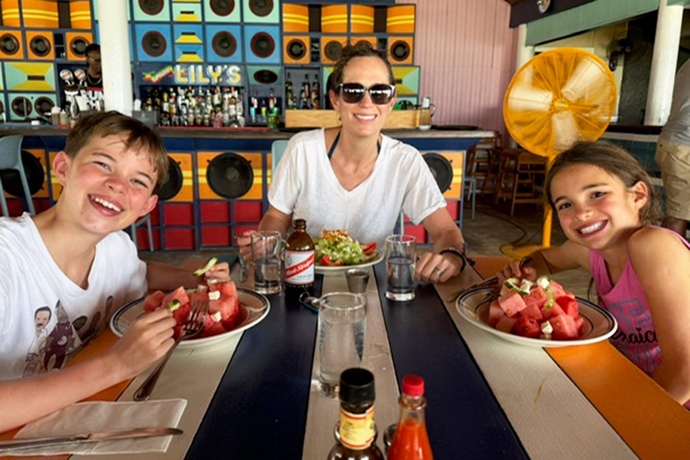 Caroline and her children enjoy lunch at Miss Lily’s at Skylark (The Independent)