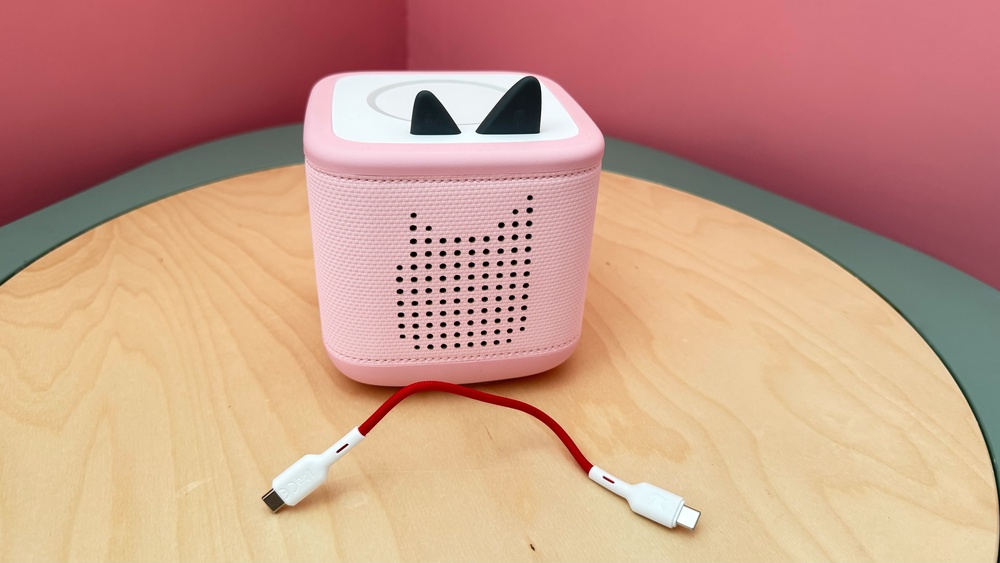 The USB-C cable provided is very short, but you can use a longer one for children over the age of three (Sarah Jones/The Independent)